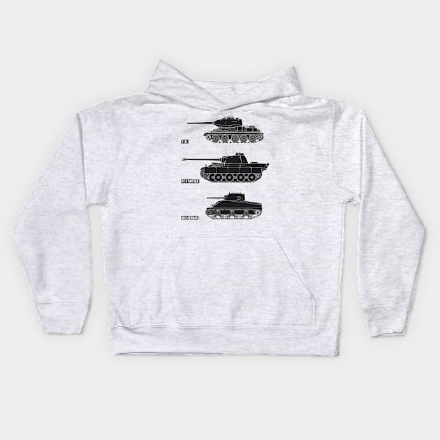 Three famous WW2 tanks of the USSR, Germany and the USA (black) Kids Hoodie by FAawRay